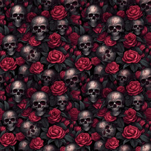 3d Skull And Red Roses Seamless Pattern. Generative AI 1