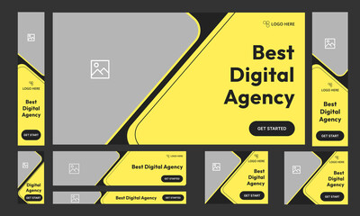 Wall Mural - Web bundle digital agency banner template design for startup company and social media posts, creative agency web banner design, editable vector eps file format banner