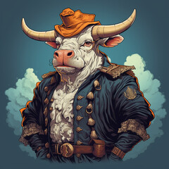 Canvas Print - retro style pirate cow illustration