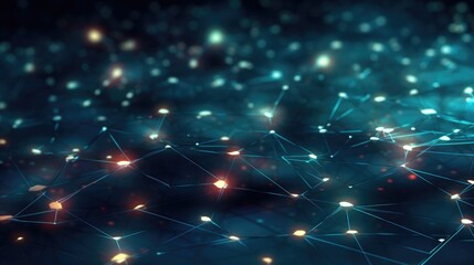 Wall Mural - abstract blue green technology background with a cyber network grid and connected particles. artific