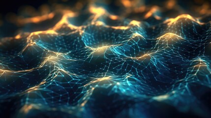 Wall Mural - abstract blue green technology background with a cyber network grid and connected particles. artific