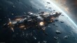 © Banana Images - A massive spaceship on the galaxy. Cinematic movie. Cinematic Still, intense space battle between two massive battleships