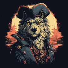 Retro Style Pirate Wolf Illustration
