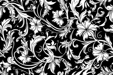 Floral pattern. Seamless pattern with decorative flowers and plants. AI generated