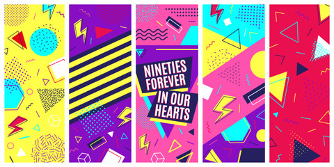 Wall Mural - 90s retro poster. 80s style cards. retro graphic, pop music design elements with textures, cool abst