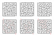 Labyrinth line pattern. Rectangle labyrinth with entry and exit. Vector labyrinth of low or medium complexity.