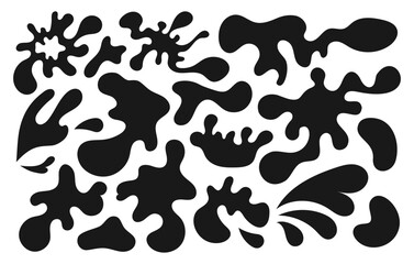 Wall Mural - Water splash drops shapes black sea ocean waves stencil Vector set of sauce river isolated splashes