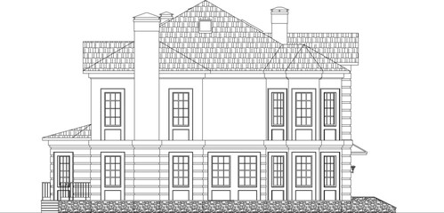 Wall Mural - Vector illustration sketch of classic vintage old villa house architectural design