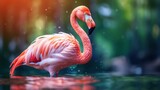 Fototapeta Panele - The Majestic Flamingo Serenely Standing in the Water