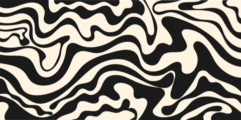 Wall Mural - Trendy vector background in retro 70s,60s style. Abstract horizontal background with waves.