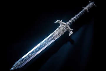 Wall Mural - Fantasy Medieval sword isolated on black background.Generative Ai