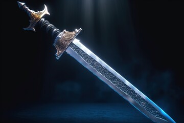 Wall Mural - Fantasy Medieval sword isolated on black background.Generative Ai