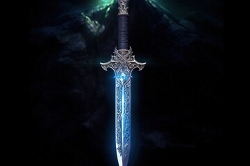 Wall Mural - Fantasy Medieval sword isolated on black background.Generative Ai