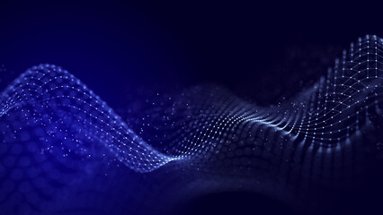 Wall Mural - abstract background grid of interlacing lines and dots. futuristic blue particle wave. structure of 
