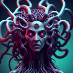 Wall Mural - Woman with tentacles on her head. Medusa Gorgon. Digital illustration. Generative AI.