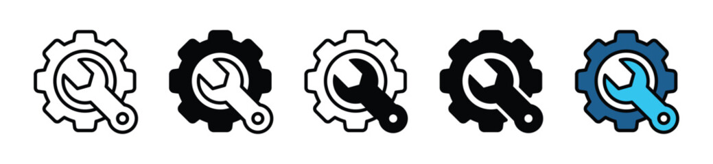 Maintenance icon. Repair, service, wrench, gear, engineer, technical support icon symbol in line and flat style on white background with editable stroke for apps and websites. Vector illustration