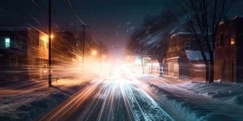 Wall Mural - city street at night after snow