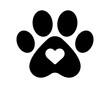 Paw icon with heart. Dog, cat paw icon. Zoo, vet logo element. Paw print vector symbol.