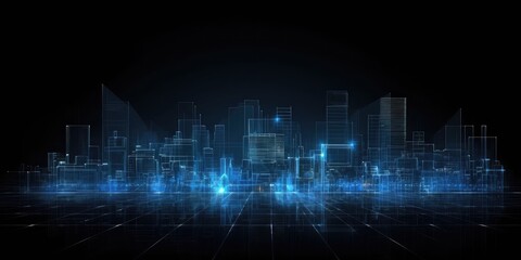 Wall Mural - blue big data city science and technology background