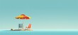 illustration cartoon, summer vacation holiday banner background with copy space, parasol with chair, Generative Ai