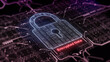 concept of computer security, data protection and encryption, cloud services security padlock with abstract code and futuristic hud (3d render)