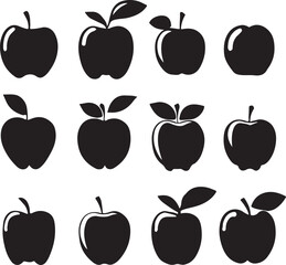 Wall Mural - silhouette apple vector set illustration isolated on white artboard