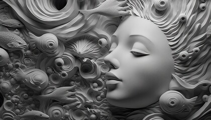 Poster - Generative AI illustration of the intricacies of the human thought process and the interplay between conscious and subconscious ideas. Annual collective mind concept art, exploding mind, inner world