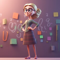 Wall Mural - 
A Cartoon Character Teacher