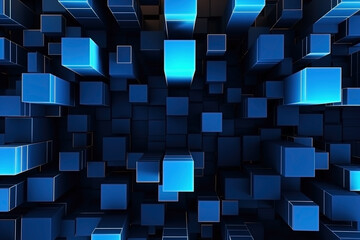 Wall Mural - Abstract blue futuristic blocks background. Sci-fi illustration. Ai generated