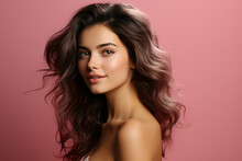 Generative Ai Studio Portrait Of Beautiful Woman Brunette On Color Background