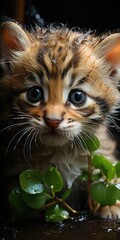 Wall Mural - tiny tiger baby in the jungle - closeup created using generative AI tools