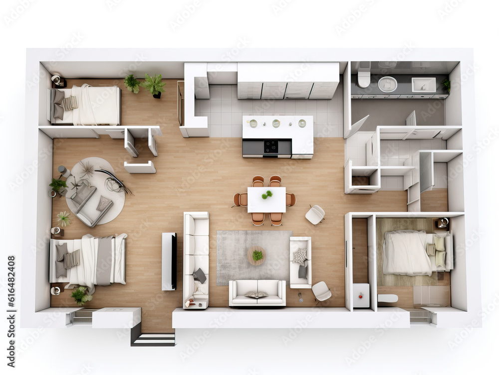 Floor plan top view Apartment Interior , Mockups Design 3D, HD