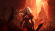 Illustration of a fantasy female blood elf in red armor