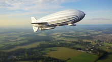 Aerial View Of A Zeppelin Flying Above Land