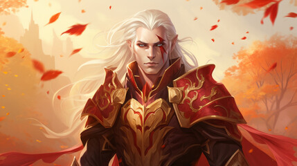 Wall Mural - Illustration of a male blood elf fantasy character in red armor