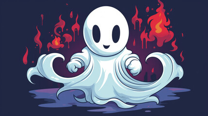 Funny smiling ghost character in style of rubber hose animation , halloween icon concept