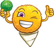 Lemon flavored shaved ice snow cone giving an enthusiastic thumbs up and a cute wink and a toothy smile on a warm summer day