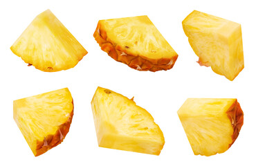 Wall Mural - pineapple isolated set. collection of ripe pineapple slices in different angles on a white backgroun