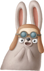 Aufkleber - Bunny in pilot's hat cartoon character illustration