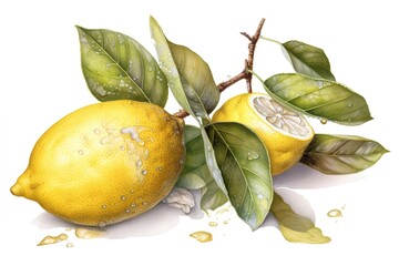 Canvas Print - lemon with leaves isolated on white background. AI generated