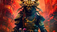 Colorful Samuraiwarrior In Mask Digital Artwork Portrait 