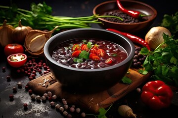 Black Bean Soup in a Beautiful Ceramic Bowl: A Mouthwatering Culinary Image Perfect for Food Blogs, Menus, and Healthy Eating Concept