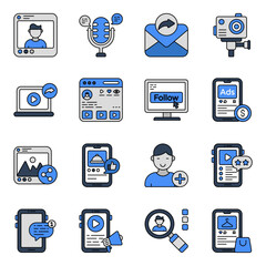 Wall Mural - Set of Social Media and Network Flat Icons