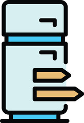 Sticker - Energy consume fridge icon. Outline Energy consume fridge vector icon for web design isolated on white background color flat