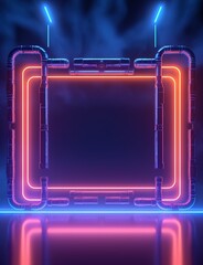 Wall Mural - abstract background with glowing lights. futuristic sci-fi blue and purple neon lights glowing frame