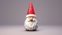 Generative AI Santa Claus Figurine On A Minimalistic Gray Background. The Toy Is In The Center Of The Frame. Front View And Copy Spase. A Greeting Card With A Christmas Gnome.