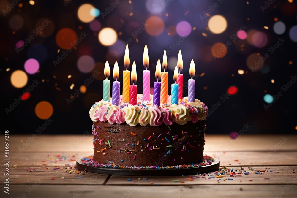 Birthday cake with candles with copy space, Generative ai Stock ...