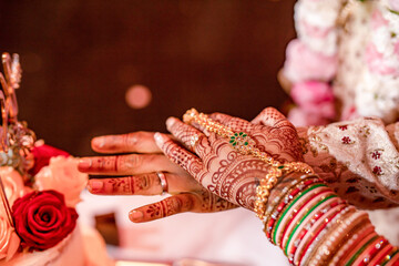 Indian bride's wedding henna mehendi mehndi hands close up