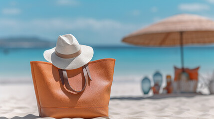 Wall Mural - hat on the beach HD 8K wallpaper Stock Photographic Image