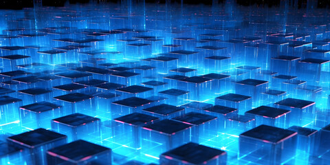 Wall Mural - futuristic cyberspace background, 3d style of data processing. futuristic technology. colorful cubes